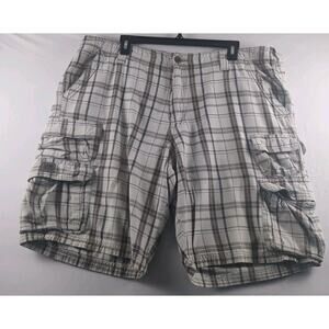 Lee Dungarees Mens 38x10 White Brown Plaid Cargo Shorts Baggy Loose Y2K Skater